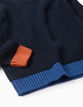 Carregar imagem no visualizador da galeria, Sweat de Algodão com Camisola de Malha com Detalhes Coloridos para Menino, Azul Escuro
