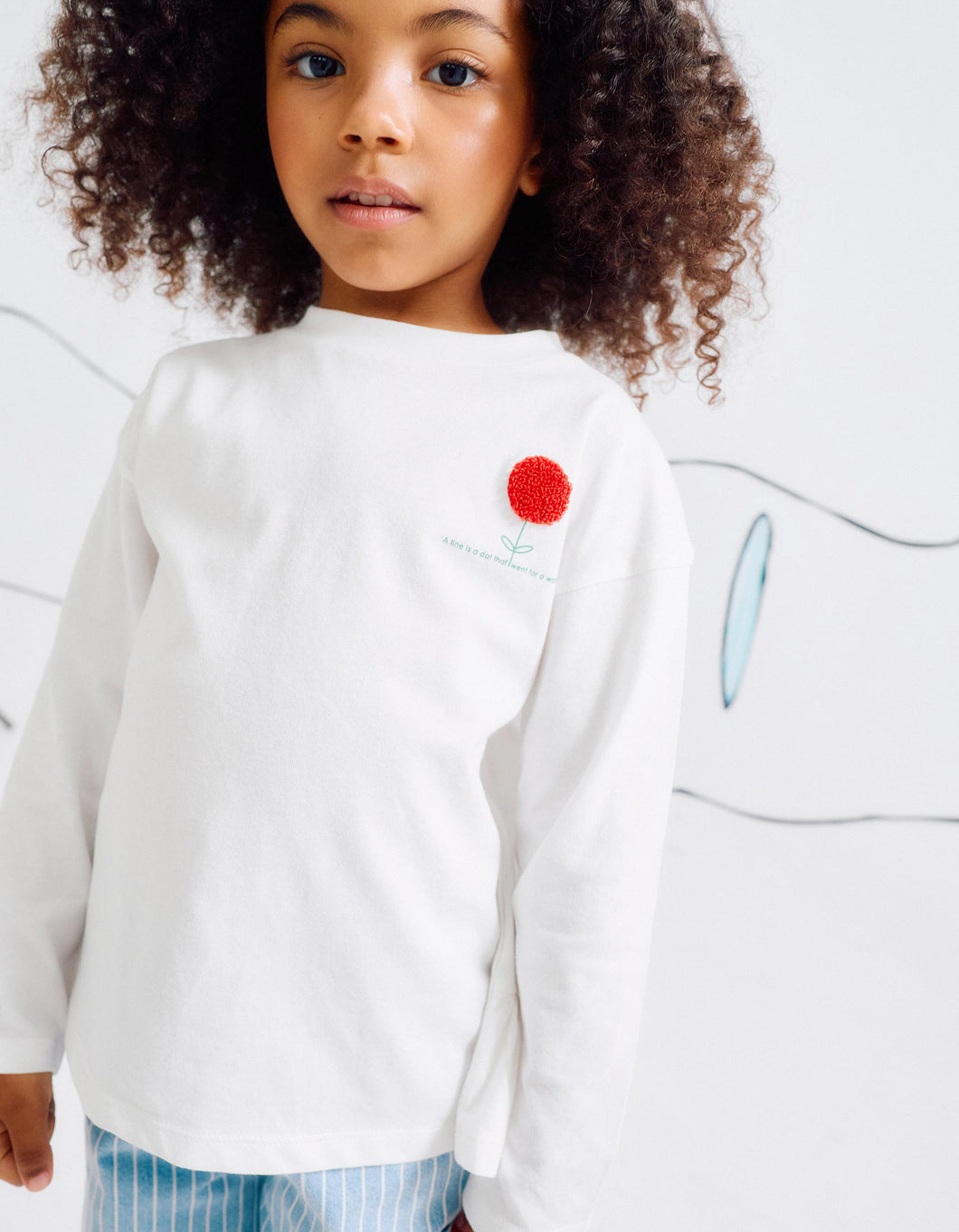 T-shirt de Algodão com Folhos nas Costas para Menina 'Flor', Branco Zippy