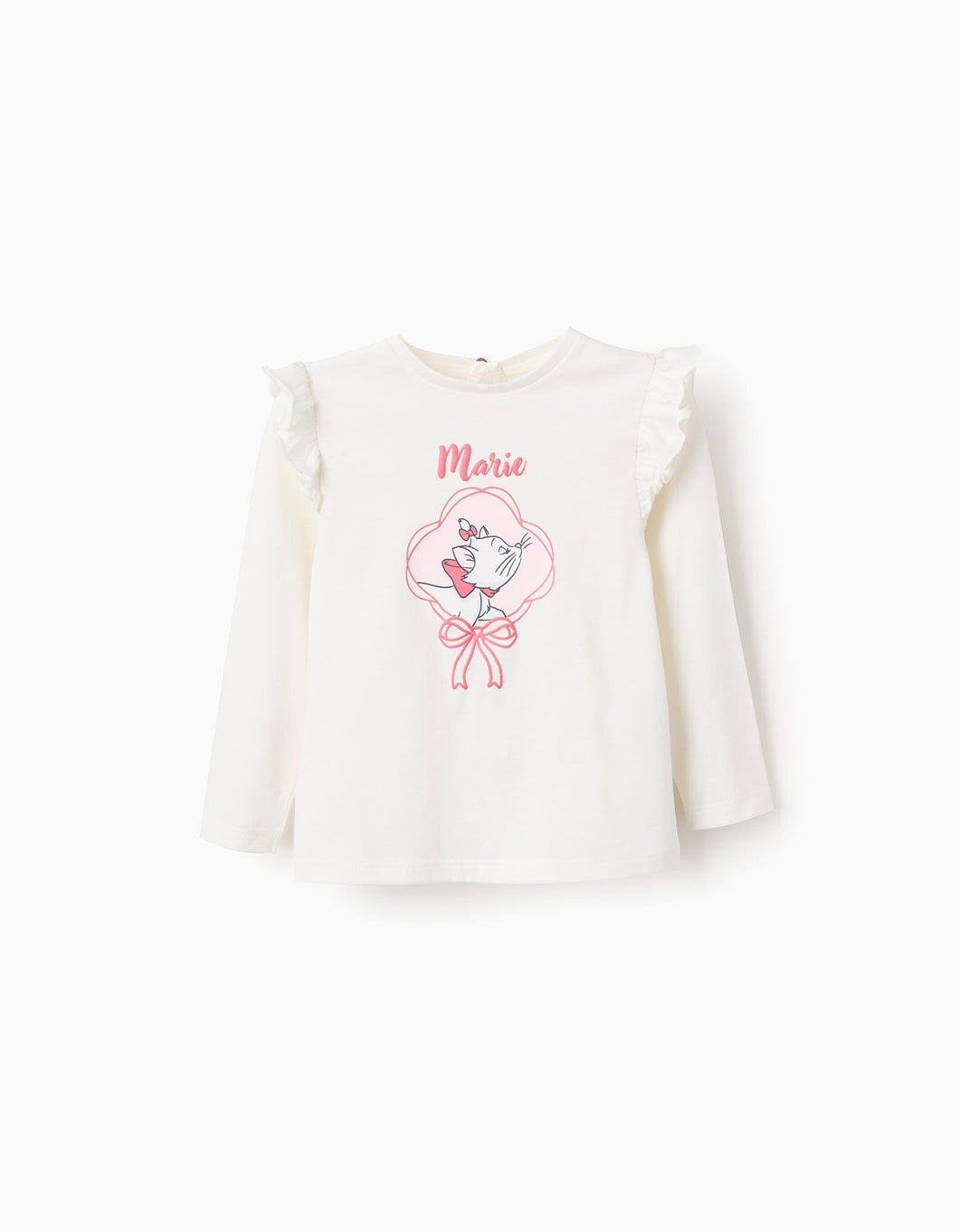 T-shirt de Algodão com Folhos 'Marie', Branco Zippy