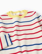 Carregar imagem no visualizador da galeria, Camisola Canelada às Riscas, Bege/Vermelho/Azul Zippy
