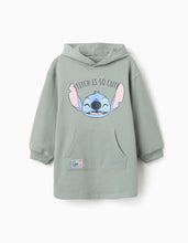 Carregar imagem no visualizador da galeria, Vestido cardado com capuz e estampado Stitch para menina, verde-claro
