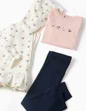 Carregar imagem no visualizador da galeria, Conjunto de 3 peças de algodão para bebé menina, branco/rosa/azul
