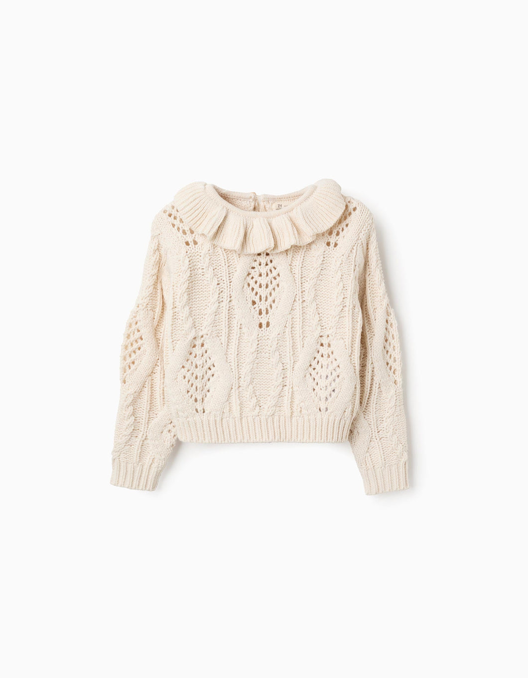 Camisola de Malha Grossa com Gola de Folhos para Menina, Bege Zippy