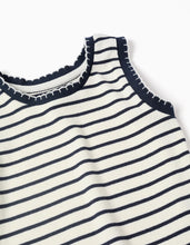 Carregar imagem no visualizador da galeria, Top sem mangas de algodão às riscas para menina, branco/azul-escuro
