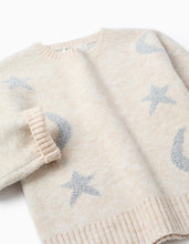 Carregar imagem no visualizador da galeria, Camisola de malha com luas e estrelas de lurex para menina, bege Zippy

