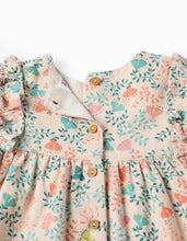 Carregar imagem no visualizador da galeria, Vestido de Sarja com Motivo Floral Colorido para Bebé Menina, Bege Zippy
