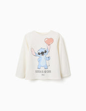 Carregar imagem no visualizador da galeria, T-shirt de manga comprida com estampado Stitch is Cute para menina, branco

