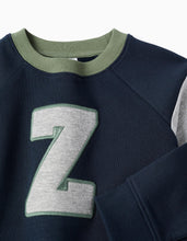 Carregar imagem no visualizador da galeria, Sweat Cardada para Menino &#39;Z&#39;, Azul-Escuro/Verde/Cinza Zippy
