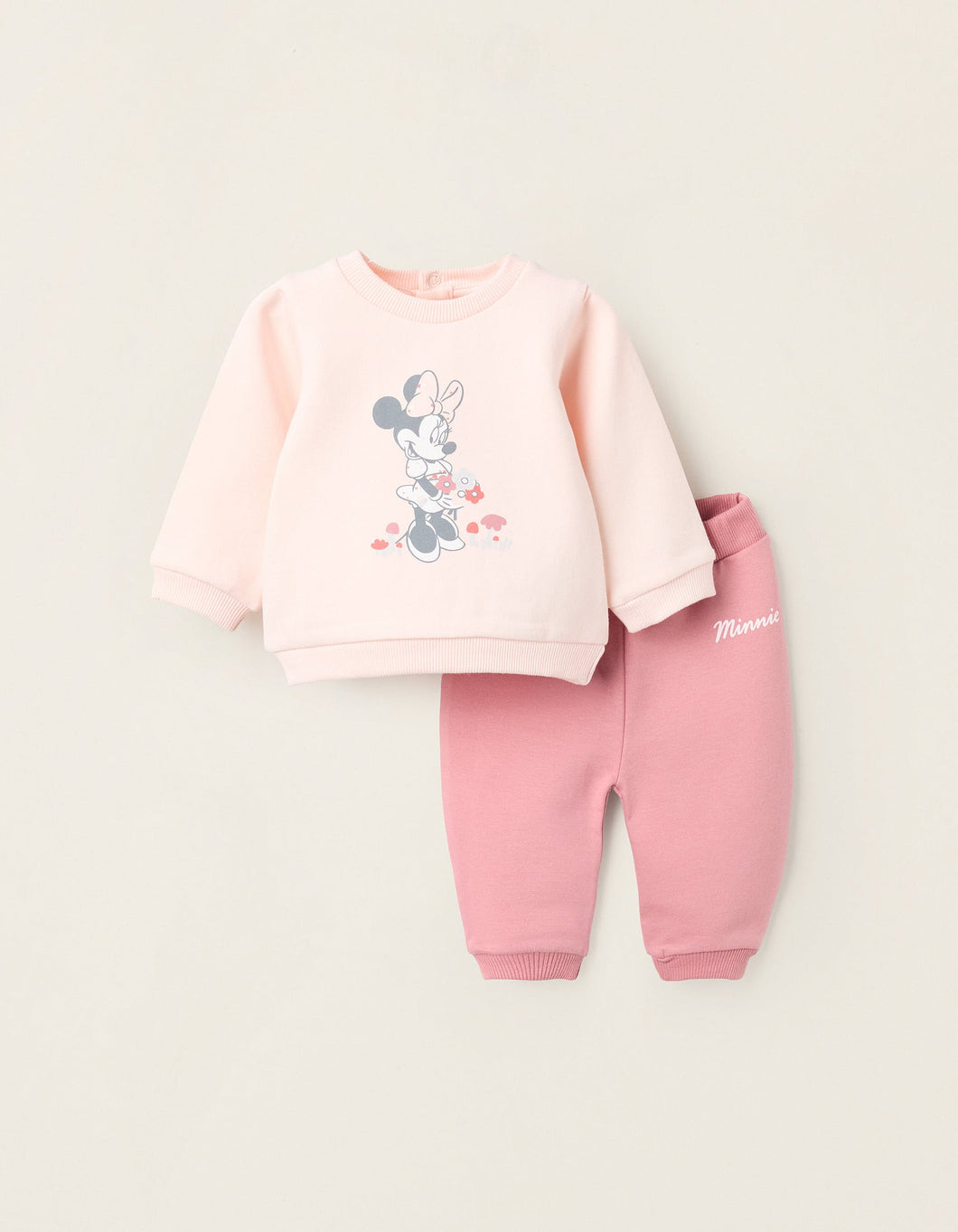 Sweat + Calças Cardadas para Recém-Nascida 'Minnie', Rosa Zippy