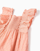 Carregar imagem no visualizador da galeria, Vestido de algodão com bordado suíço e folhos para bebé menina, laranja
