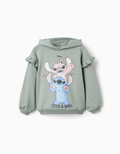 Carregar imagem no visualizador da galeria, Sweat cardada com capuz Stitch &amp; Angel para menina, verde-escuro
