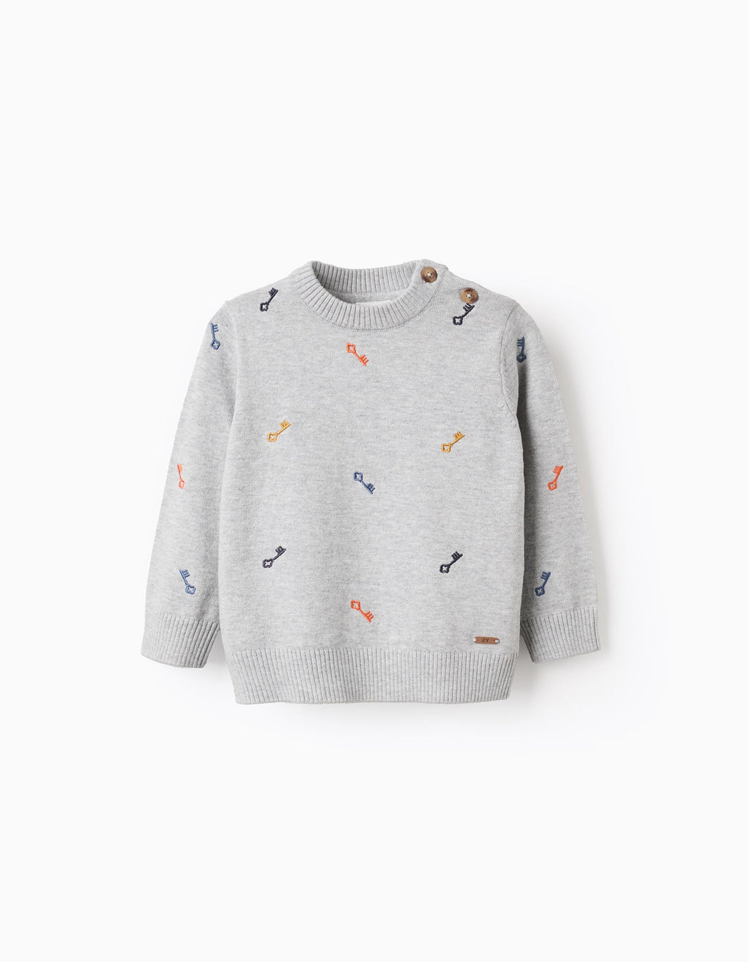 Camisola de Malha com Padrão de Chaves para Bebé Menino, Cinza Zippy