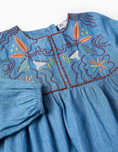 Carregar imagem no visualizador da galeria, Vestido de Ganga em Algodão com Bordados para Menina, Azul Zippy
