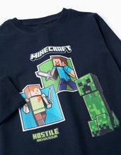 Carregar imagem no visualizador da galeria, T-shirt de Manga Comprida para Menino &#39;Minecraft&#39;, Azul Escuro  Zippy
