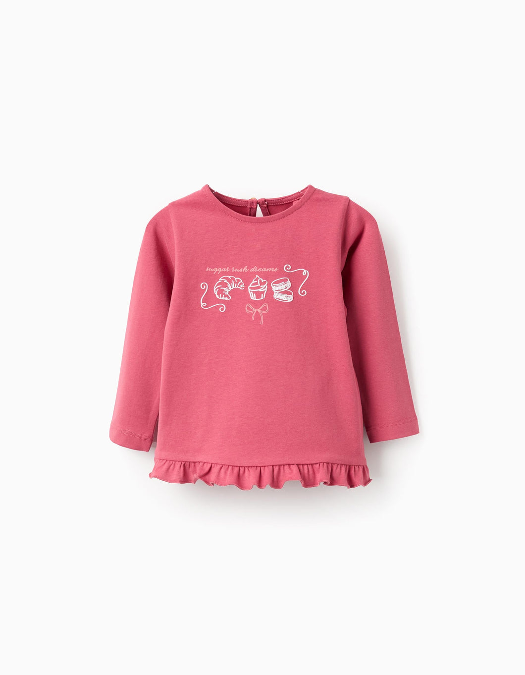 T-shirt de Manga Comprida com Folhos para Bebé Menina 'Sweet', Rosa Zippy