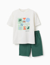 Carregar imagem no visualizador da galeria, Conjunto de T-shirt e calções de algodão para menino, branco/verde-escuro
