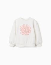 Carregar imagem no visualizador da galeria, Sweat com flor estampada em relevo para menina, branco/rosa
