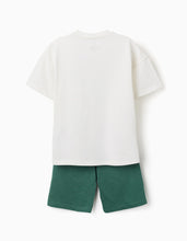 Carregar imagem no visualizador da galeria, Conjunto de T-shirt e calções de algodão para menino, branco/verde-escuro
