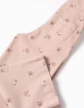 Carregar imagem no visualizador da galeria, Jardineiras wide leg de sarja com padrão floral para menina, rosa-claro
