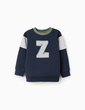 Carregar imagem no visualizador da galeria, Sweat Cardada para Menino &#39;Z&#39;, Azul-Escuro/Verde/Cinza Zippy
