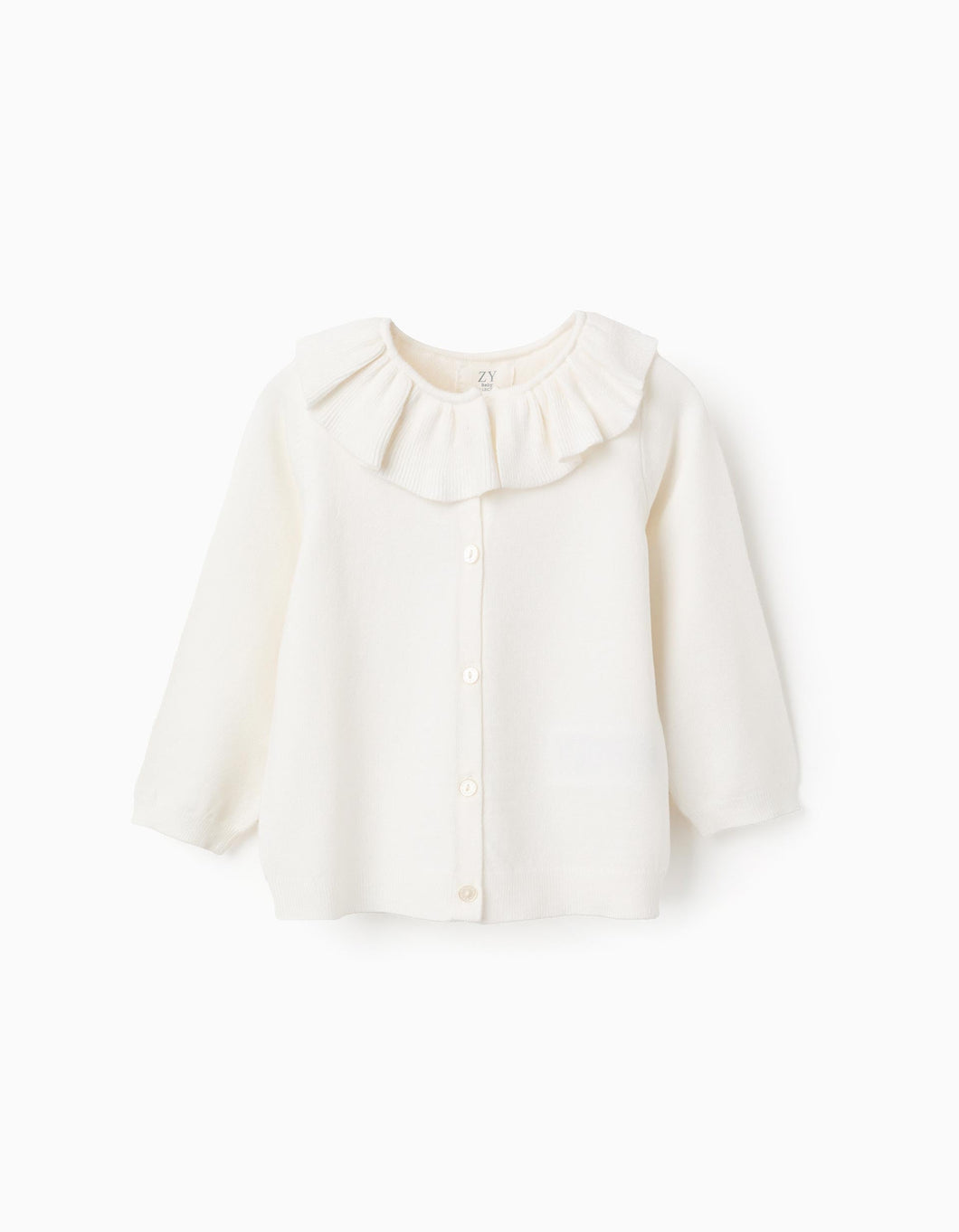 Casaco de Malha com Gola de Folhos para Bebé Menina, Branco Zippy