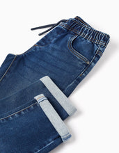 Carregar imagem no visualizador da galeria, Calças de ganga jogger com cordão e 5 bolsos para menino, azul-escuro
