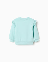 Carregar imagem no visualizador da galeria, Sweat de algodão com estampado floral e folhos para bebé menina, azul
