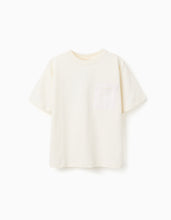 Carregar imagem no visualizador da galeria, T-shirt de algodão bege com bolso para menino
