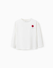 Carregar imagem no visualizador da galeria, T-shirt de Algodão com Folhos nas Costas para Menina &#39;Flor&#39;, Branco Zippy
