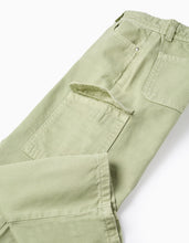 Carregar imagem no visualizador da galeria, Calças de Sarja com Bolsos Cargo para Menina &#39;Wide Leg&#39;, Verde Zippy
