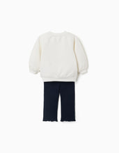 Carregar imagem no visualizador da galeria, Conjunto de sweat e calças de algodão para bebé menina, branco/azul
