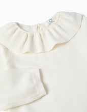 Carregar imagem no visualizador da galeria, Camisola de malha com gola de folhos para bebé menina, branco
