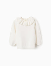 Carregar imagem no visualizador da galeria, Camisola de Malha com Gola de Folhos para Bebé Menina, Branco Zippy
