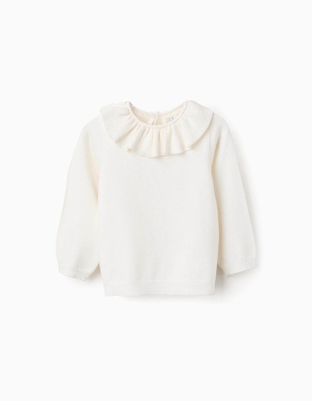 Camisola de Malha com Gola de Folhos para Bebé Menina, Branco Zippy
