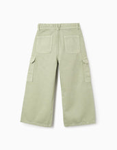 Carregar imagem no visualizador da galeria, Calças de Sarja com Bolsos Cargo para Menina &#39;Wide Leg&#39;, Verde Zippy
