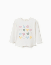 Carregar imagem no visualizador da galeria, T-shirt de manga comprida com corações estampados para bebé menina, branco
