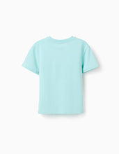 Carregar imagem no visualizador da galeria, T-shirt de algodão com estampado e crochê para menina, azul-claro
