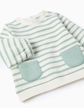 Carregar imagem no visualizador da galeria, Sweat + Calças às Riscas para Recém-Nascida, Branco/Verde-Água Zippy
