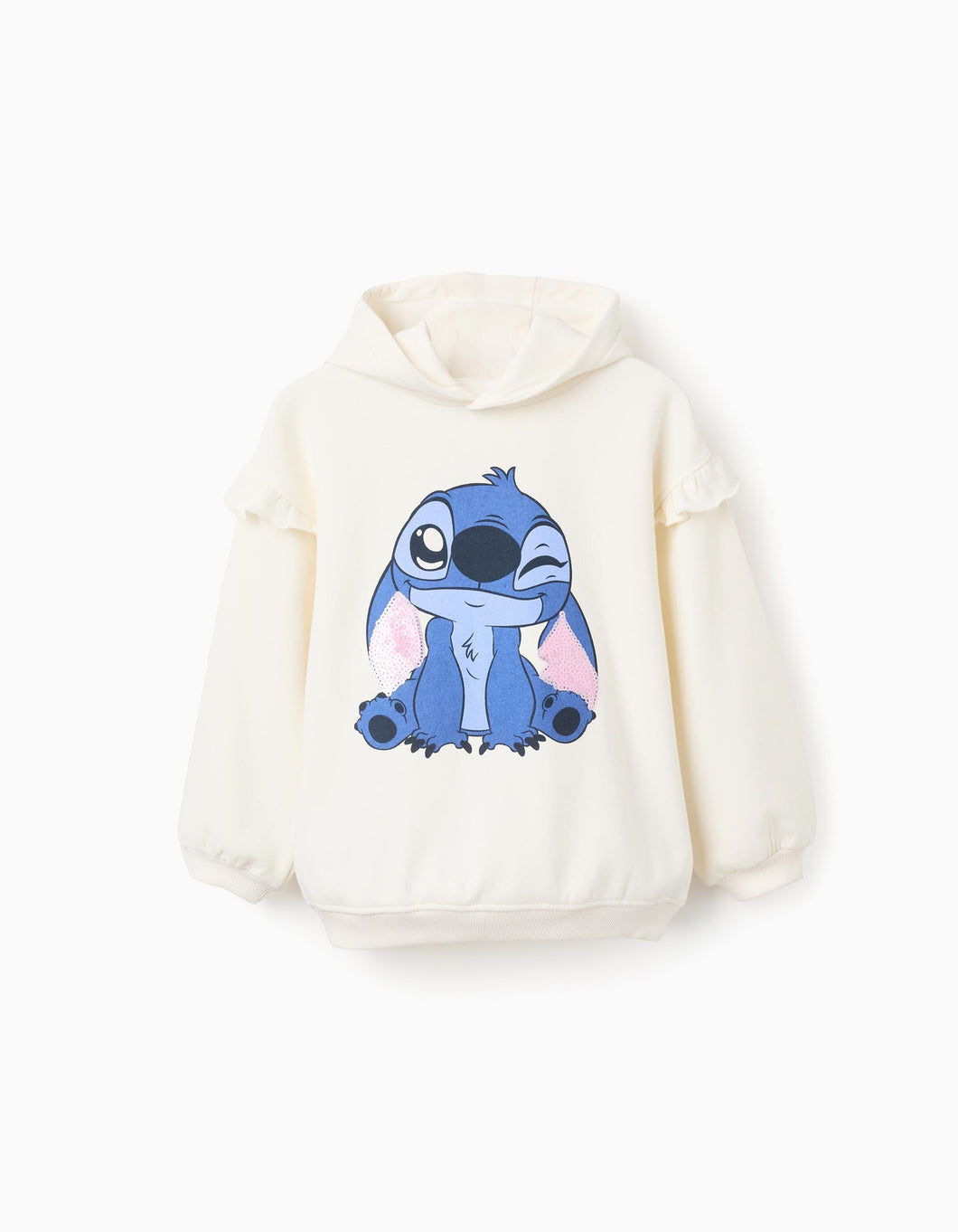 Sweat Cardada com Capuz e Lantejoulas para Menina 'Stitch', Bege Zippy