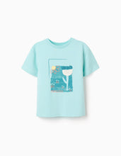 Carregar imagem no visualizador da galeria, T-shirt de algodão com estampado e crochê para menina, azul-claro
