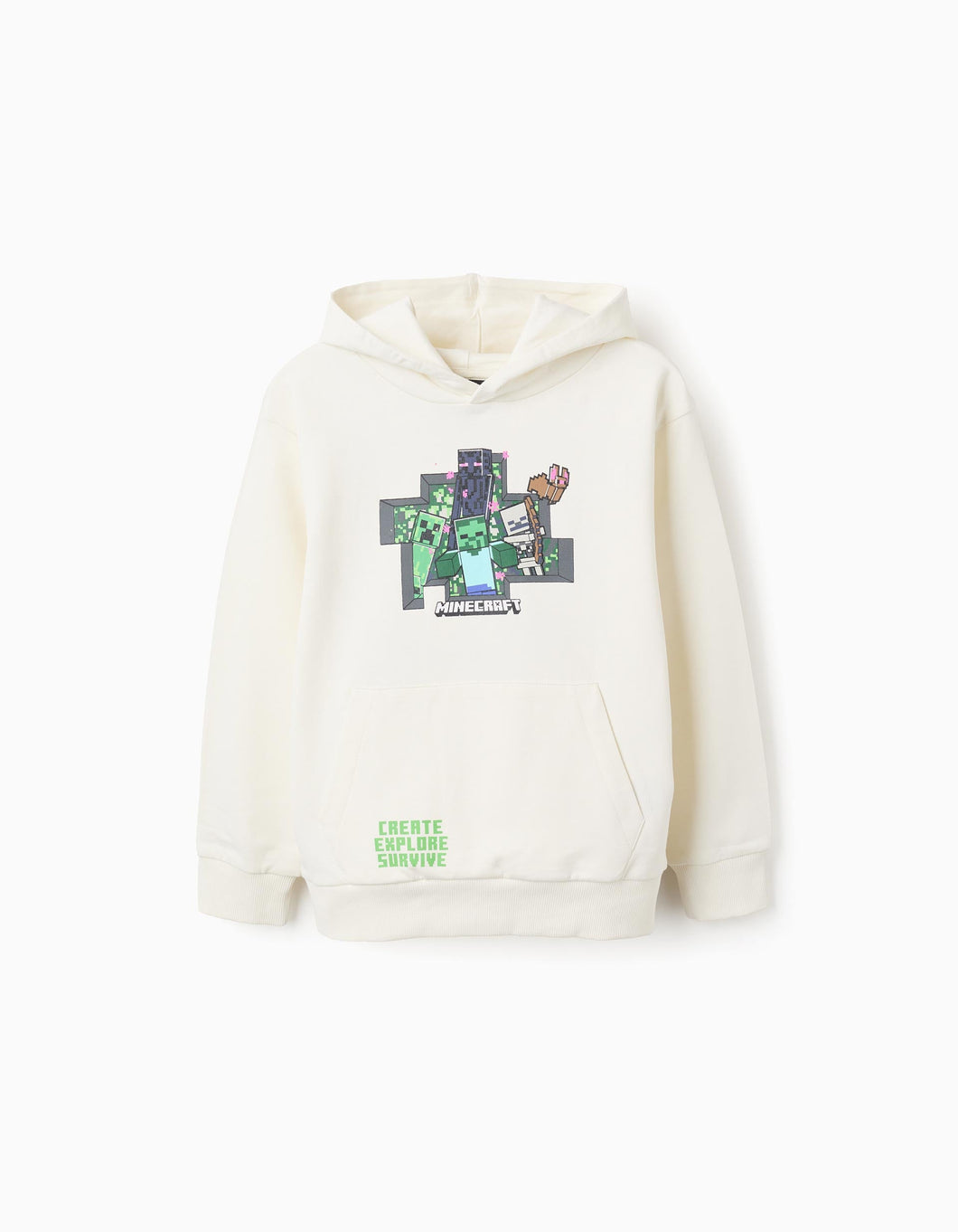 Sweat de Algodão com Capuz 'Minecraft', Branco Zippy