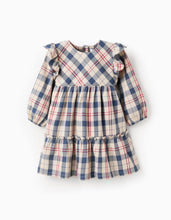 Carregar imagem no visualizador da galeria, Vestido de Algodão com Xadrez para Bebé Menina &#39;B&amp;S&#39;, Bege/Azul/Vermelho
