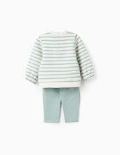 Carregar imagem no visualizador da galeria, Sweat + Calças às Riscas para Recém-Nascida, Branco/Verde-Água Zippy
