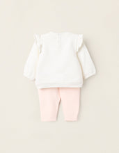 Carregar imagem no visualizador da galeria, Sweat + Calças Cardadas para Recém-Nascida &#39;Miss Bunny&#39;, Branco/Rosa Zippy
