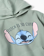 Carregar imagem no visualizador da galeria, Vestido cardado com capuz e estampado Stitch para menina, verde-claro
