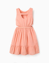 Carregar imagem no visualizador da galeria, Vestido de algodão com bordado suíço e folhos para menina, laranja
