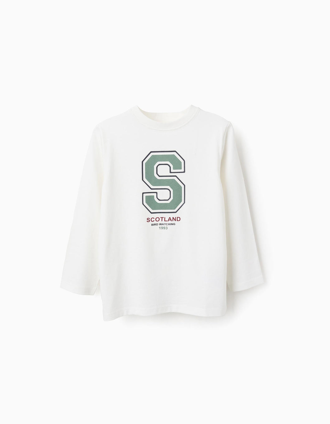 T-shirt de Manga Comprida em Algodão para Menino 'Scotland', Branco Zippy