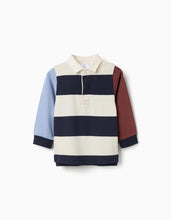 Carregar imagem no visualizador da galeria, Polo de manga comprida às riscas para menino, azul/beige/castanho
