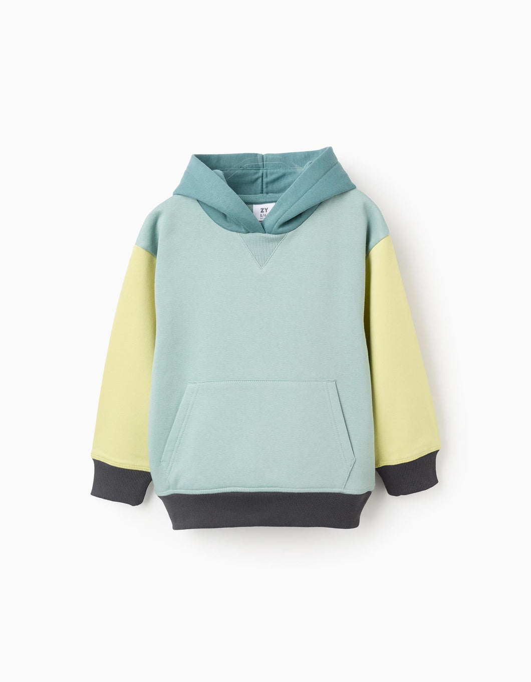 Sweat Cardada com Capuz, Verde/Amarelo/Cinza Zippy