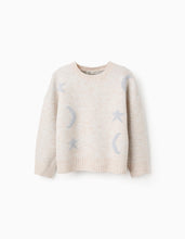 Carregar imagem no visualizador da galeria, Camisola de malha com luas e estrelas de lurex para menina, bege Zippy
